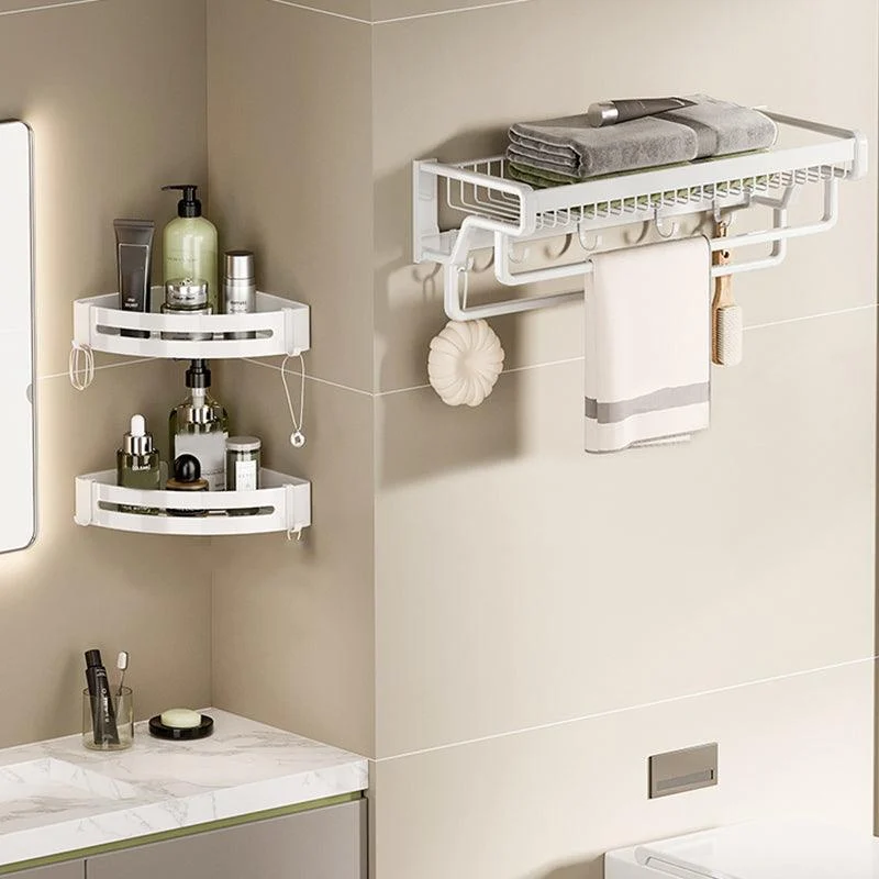 Contemporary Bath Hardware Set in Stainless Aluminum Matte White Robe Hooks/Bath Shelf -Bathlova