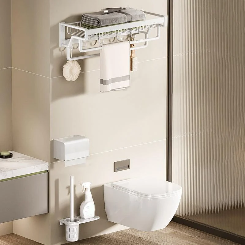 Contemporary Bath Hardware Set in Stainless Aluminum Matte White Robe Hooks/Bath Shelf -Bathlova