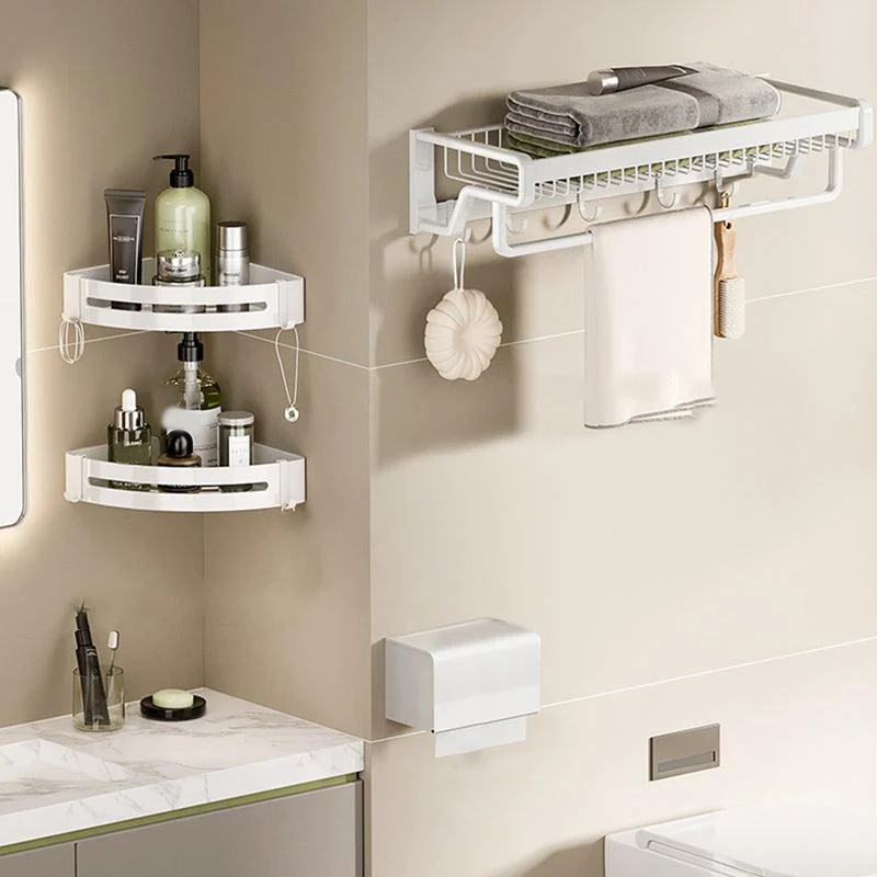 Contemporary Bath Hardware Set in Stainless Aluminum Matte White Robe Hooks/Bath Shelf -Bathlova