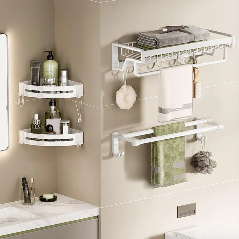 Contemporary Bath Hardware Set in Stainless Aluminum Matte White Robe Hooks/Bath Shelf -Bathlova