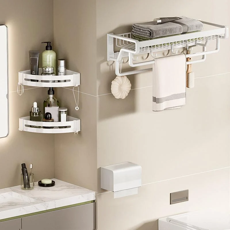 Contemporary Bath Hardware Set in Stainless Aluminum Matte White Robe Hooks/Bath Shelf -Bathlova