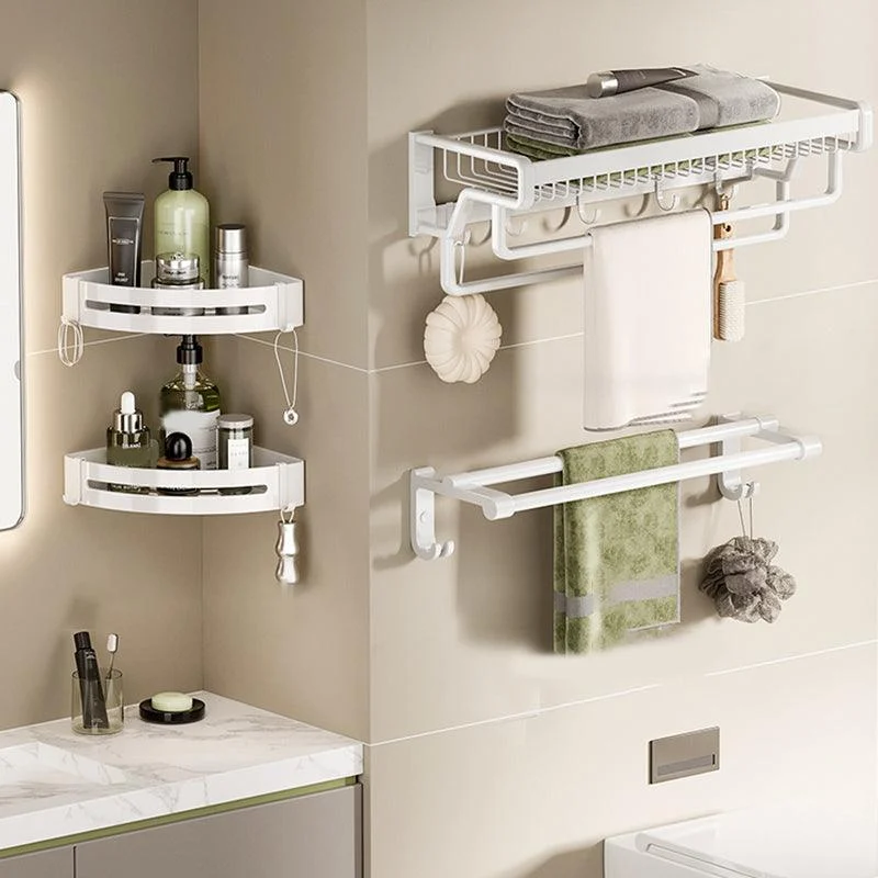 Contemporary Bath Hardware Set in Stainless Aluminum Matte White Robe Hooks/Bath Shelf -Bathlova