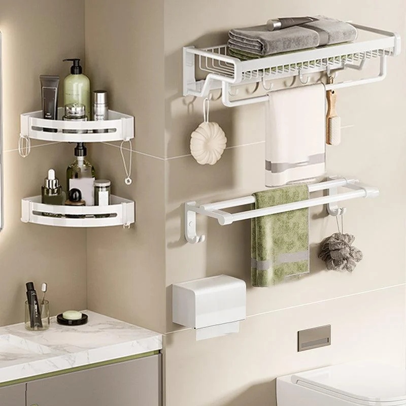 Contemporary Bath Hardware Set in Stainless Aluminum Matte White Robe Hooks/Bath Shelf -Bathlova