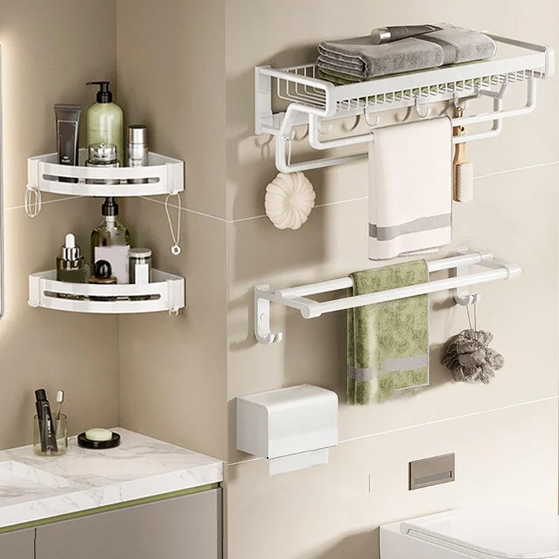 Contemporary Bath Hardware Set in Stainless Aluminum Matte White Robe Hooks/Bath Shelf -Bathlova