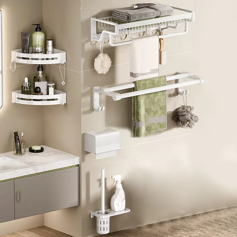 Contemporary Bath Hardware Set in Stainless Aluminum Matte White Robe Hooks/Bath Shelf -Bathlova