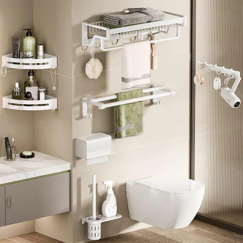 Contemporary Bath Hardware Set in Stainless Aluminum Matte White Robe Hooks/Bath Shelf -Bathlova