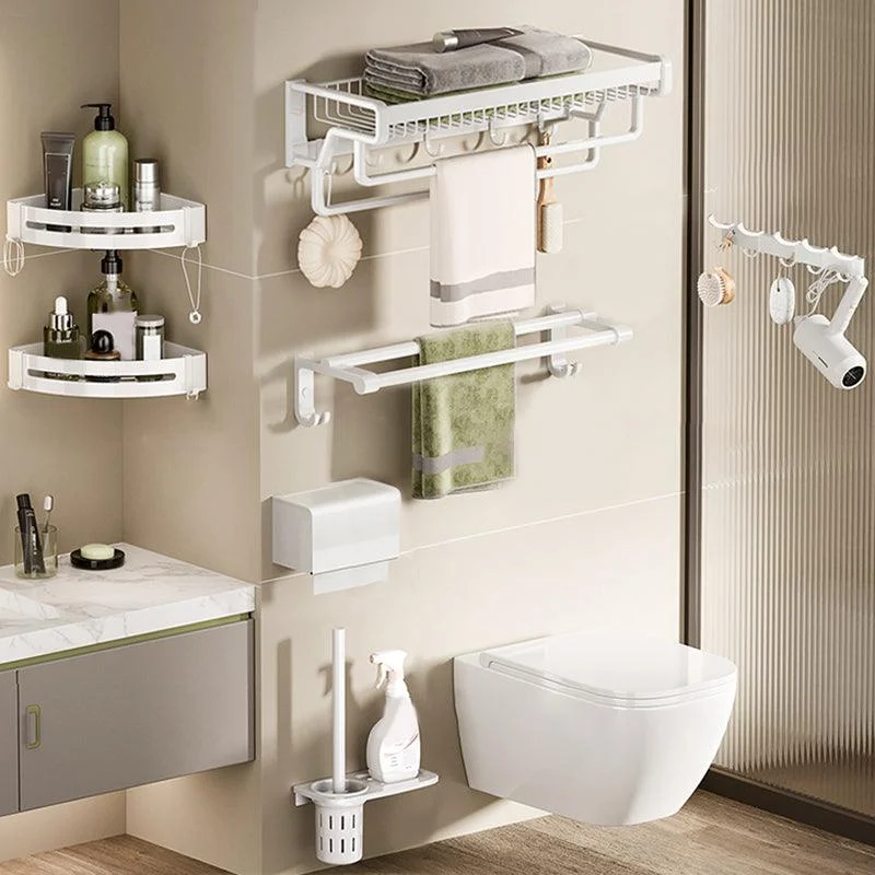 Contemporary Bath Hardware Set in Stainless Aluminum Matte White Robe Hooks/Bath Shelf -Bathlova