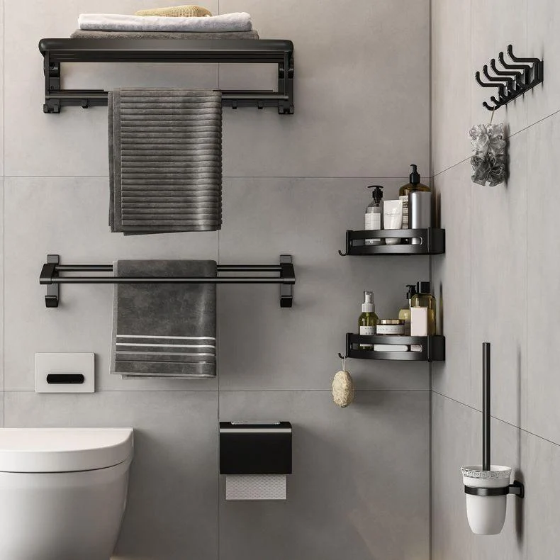 Contemporary Bath Hardware Set Matte Black Bathroom Set with Robe Hooks/Towel Bar -Bathlova