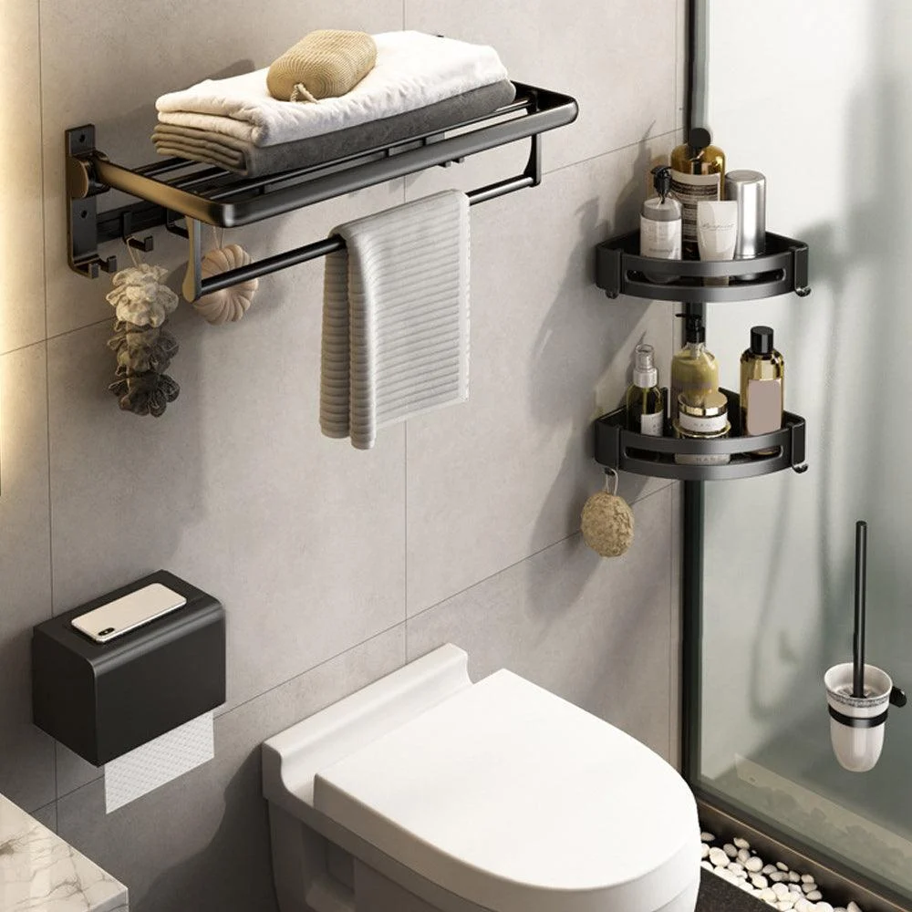 Contemporary Bath Hardware Set Matte Black Bathroom Set with Robe Hooks/Towel Bar -Bathlova