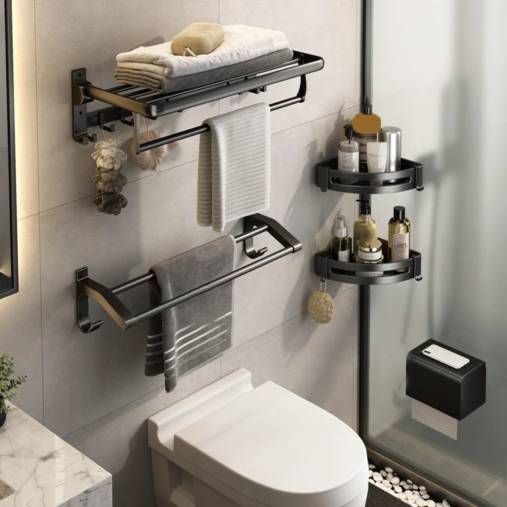 Contemporary Bath Hardware Set Matte Black Bathroom Set with Robe Hooks/Towel Bar -Bathlova