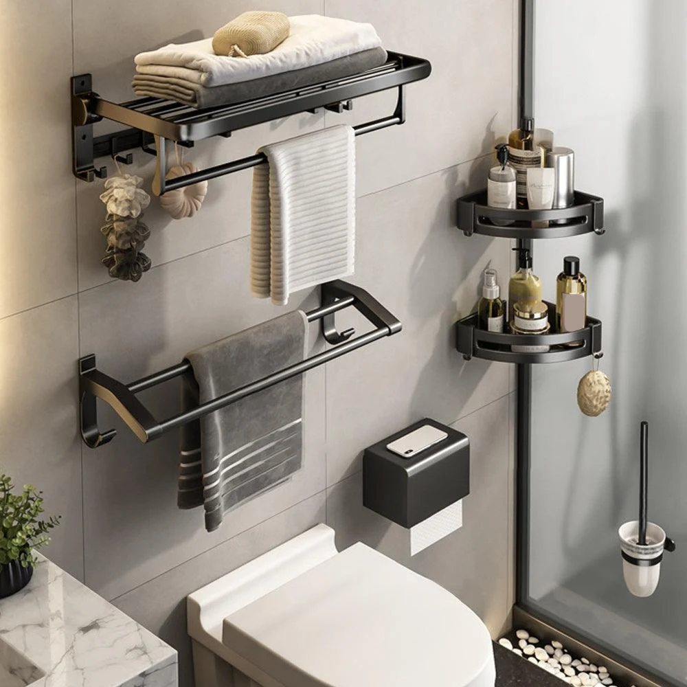 Contemporary Bath Hardware Set Matte Black Bathroom Set with Robe Hooks/Towel Bar -Bathlova