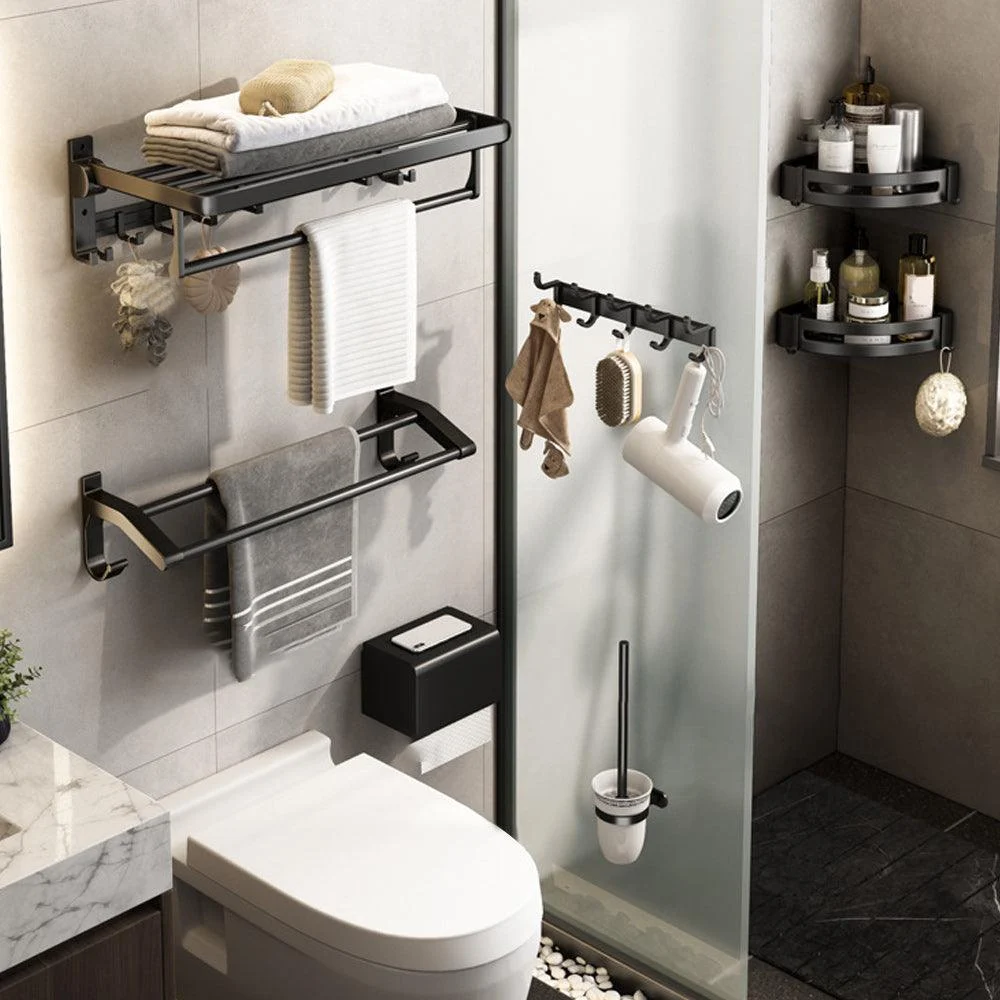 Contemporary Bath Hardware Set Matte Black Bathroom Set with Robe Hooks/Towel Bar -Bathlova