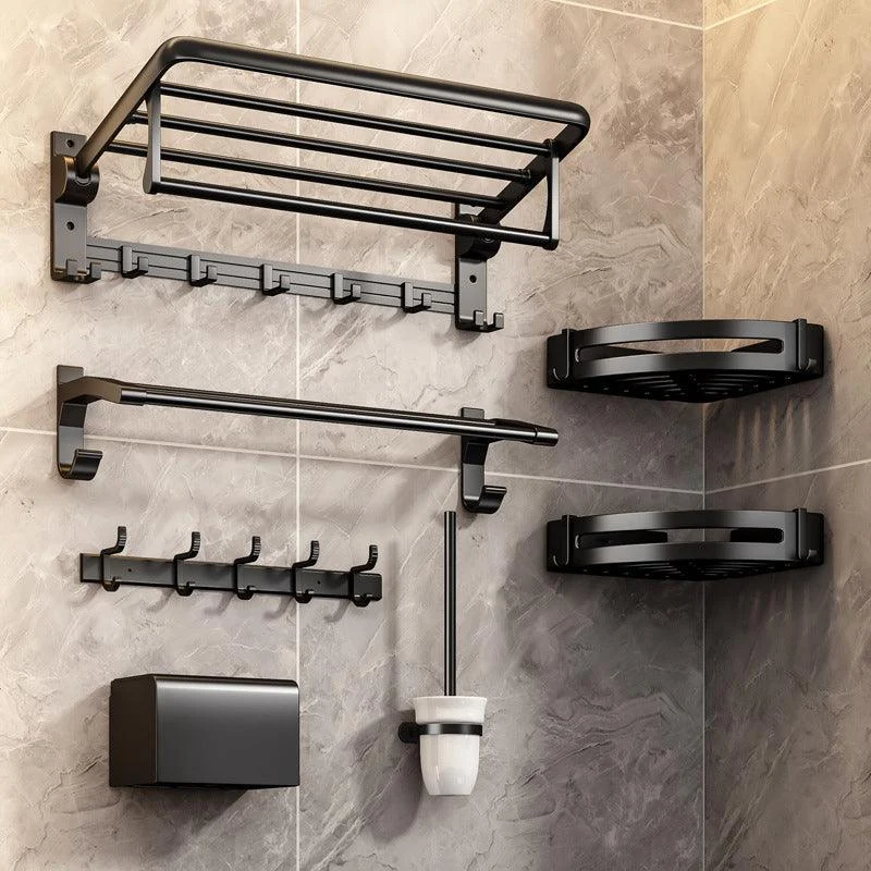 Contemporary Bath Hardware Set Matte Black Bathroom Set with Robe Hooks/Towel Bar -Bathlova