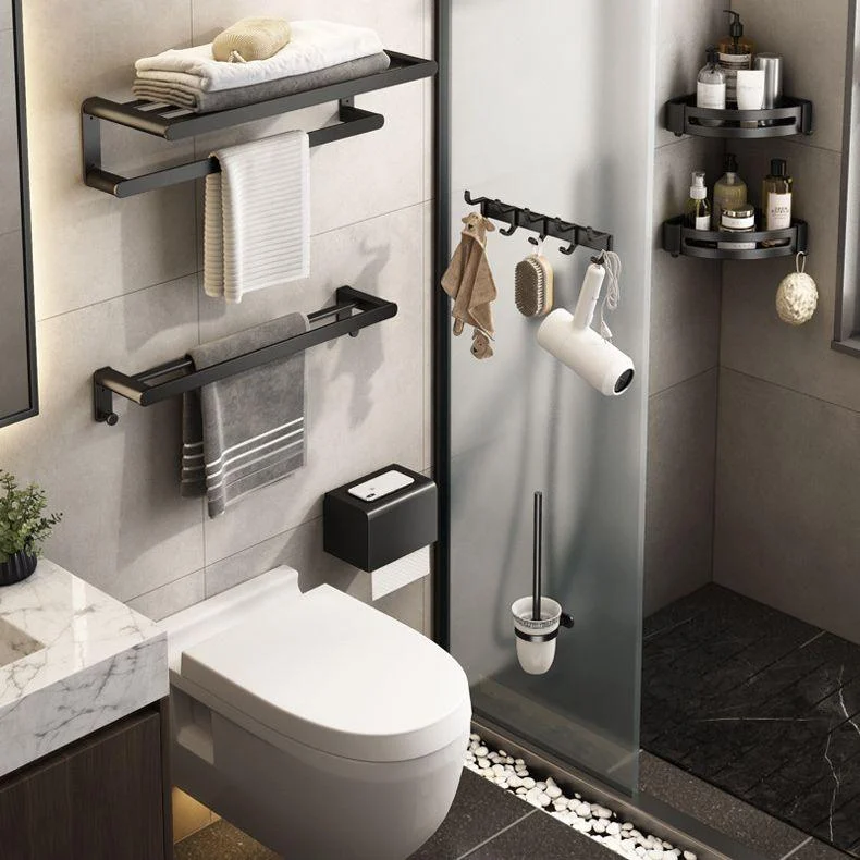 Contemporary Bath Hardware Set Matte Black Bathroom Set with Robe Hooks/Towel Bar -Bathlova