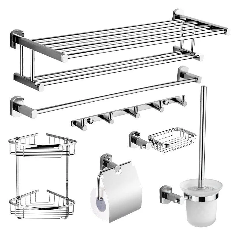 Contemporary Bathroom Accessories Hardware Set In Silver Metal -Bathlova