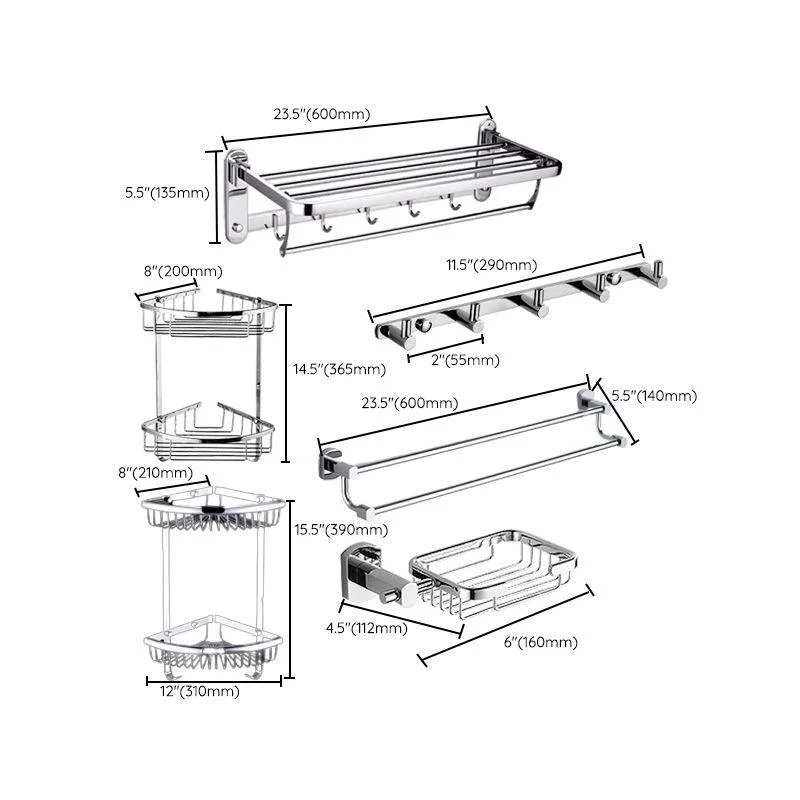 Contemporary Bathroom Accessories Hardware Set In Silver Metal -Bathlova