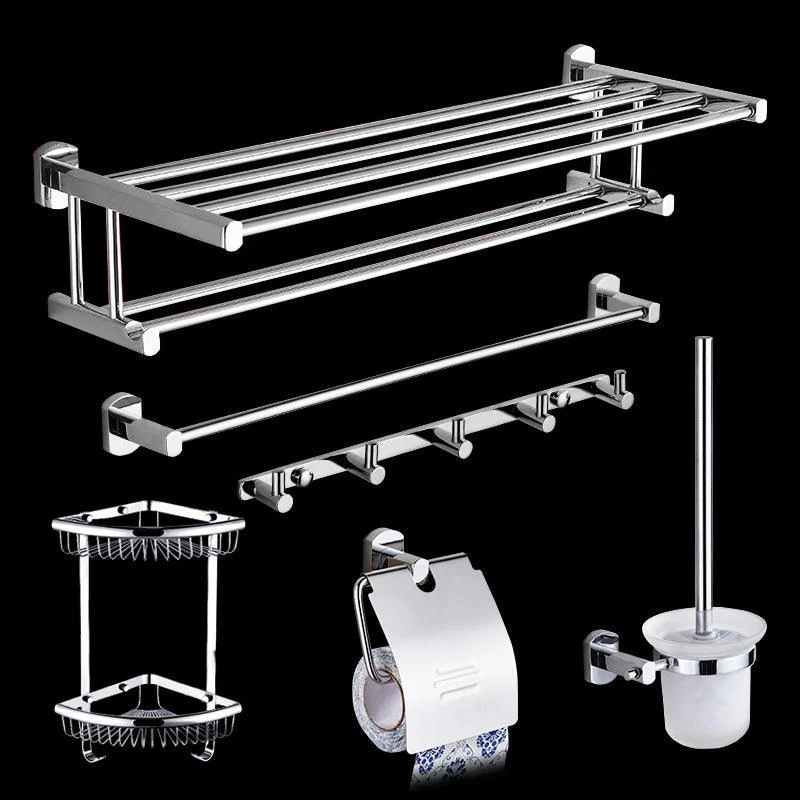 Contemporary Bathroom Accessories Hardware Set In Silver Metal -Bathlova