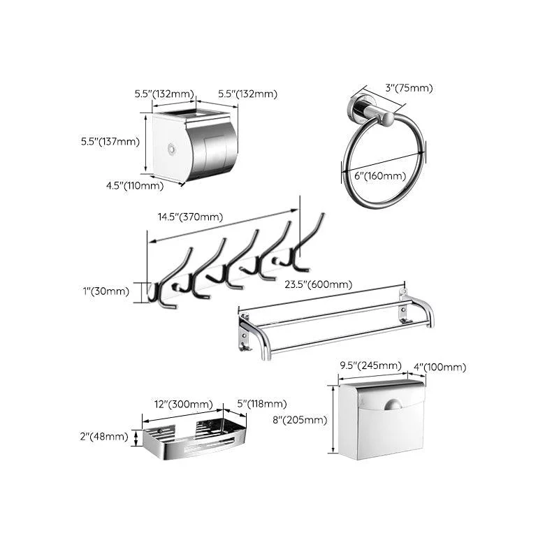 Contemporary Bathroom Accessories Hardware Set in Silver with Towel Bar -Bathlova