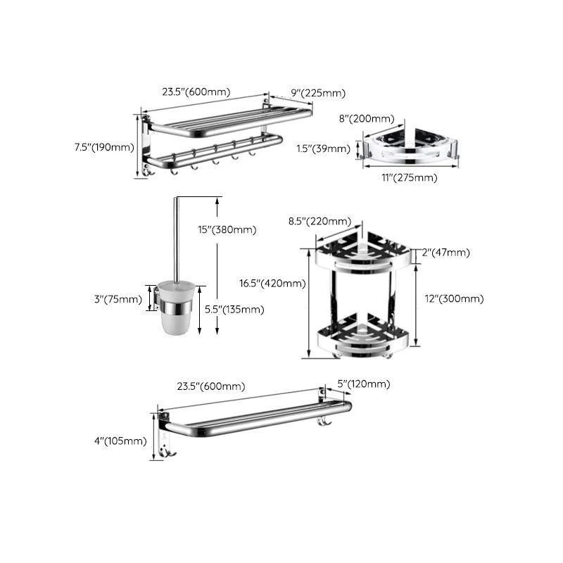 Contemporary Bathroom Accessories Hardware Set in Silver with Towel Bar -Bathlova