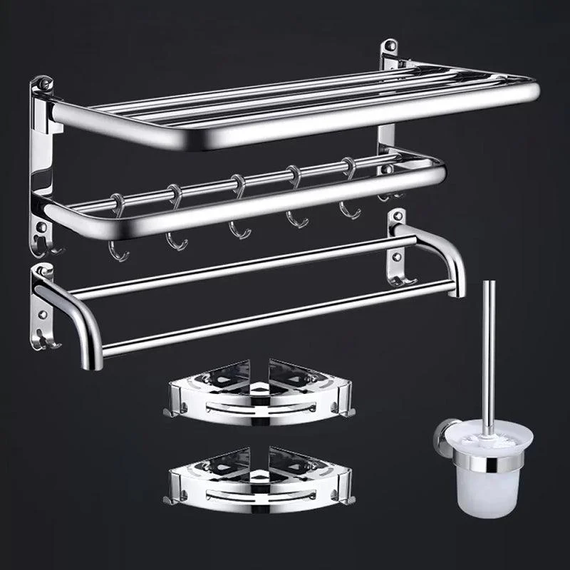 Contemporary Bathroom Accessories Hardware Set in Silver with Towel Bar -Bathlova