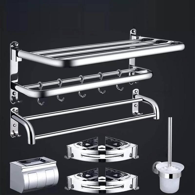 Contemporary Bathroom Accessories Hardware Set in Silver with Towel Bar -Bathlova