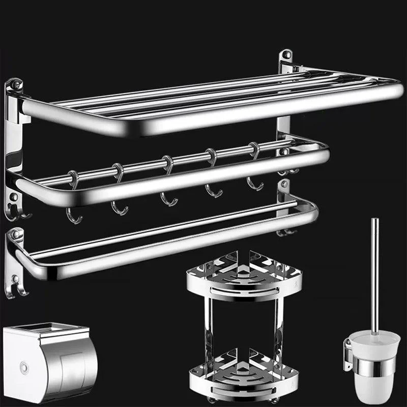 Contemporary Bathroom Accessories Hardware Set in Silver with Towel Bar -Bathlova