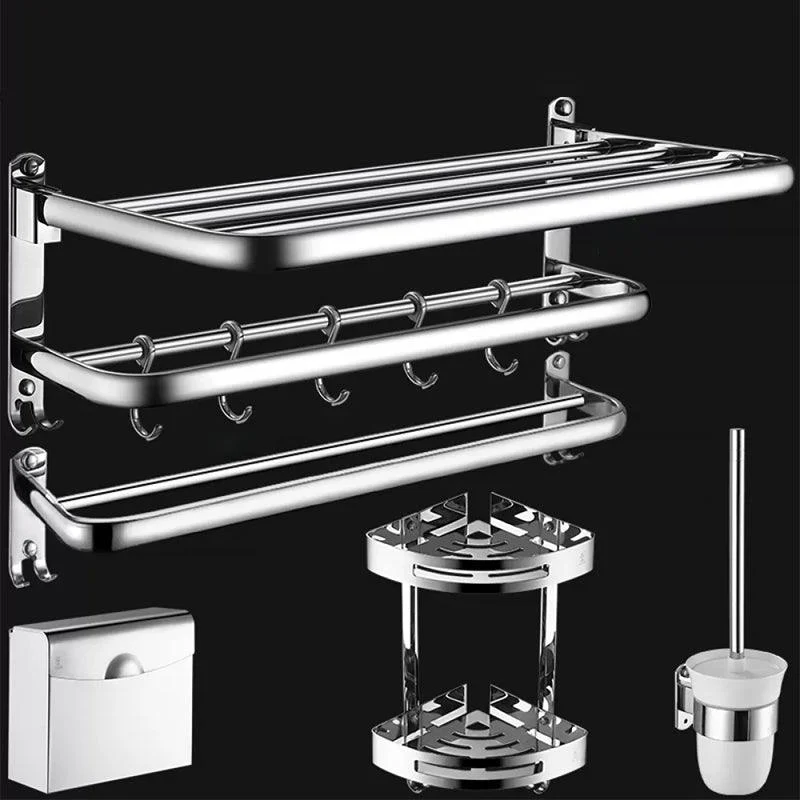 Contemporary Bathroom Accessories Hardware Set in Silver with Towel Bar -Bathlova