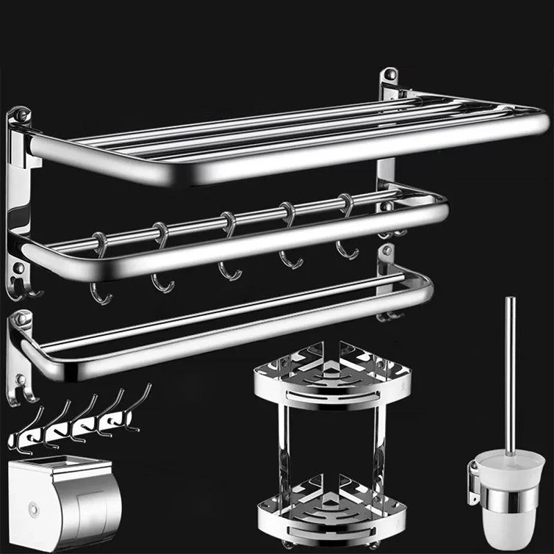 Contemporary Bathroom Accessories Hardware Set in Silver with Towel Bar -Bathlova