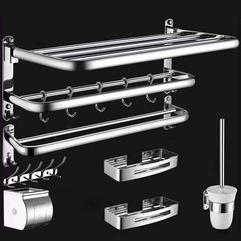 Contemporary Bathroom Accessories Hardware Set in Silver with Towel Bar -Bathlova