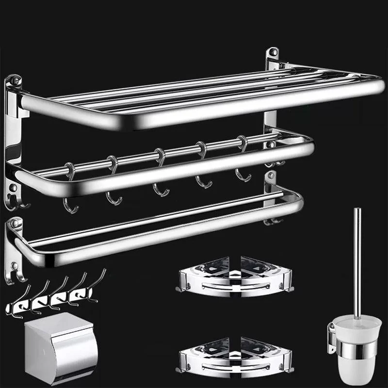 Contemporary Bathroom Accessories Hardware Set in Silver with Towel Bar -Bathlova