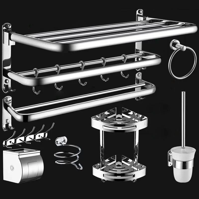 Contemporary Bathroom Accessories Hardware Set in Silver with Towel Bar -Bathlova