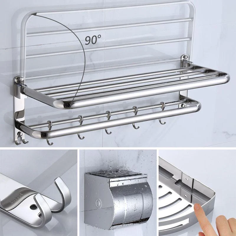 Contemporary Bathroom Accessories Hardware Set in Silver with Towel Bar -Bathlova