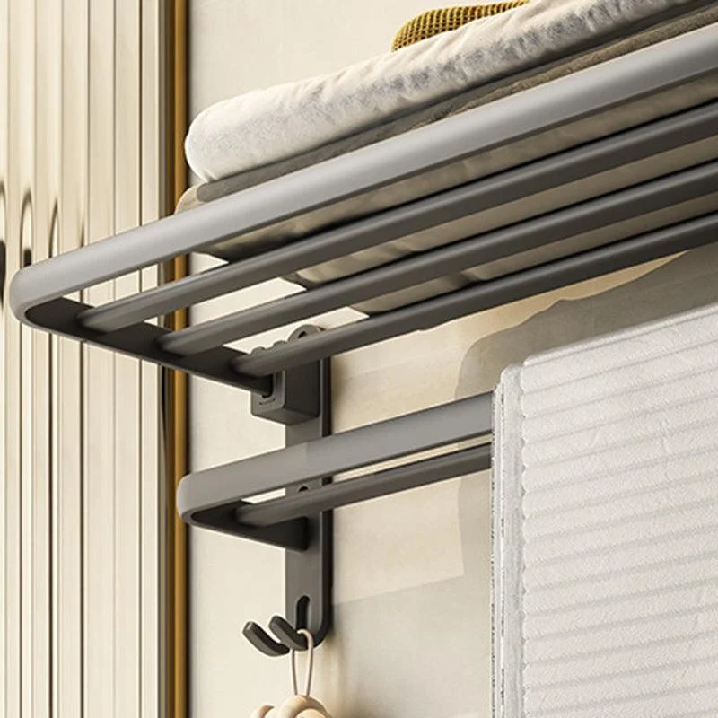 Contemporary Bathroom Accessory Kit Gray Aluminum Bath Shelf/Towel Bar/Robe Hooks -Bathlova