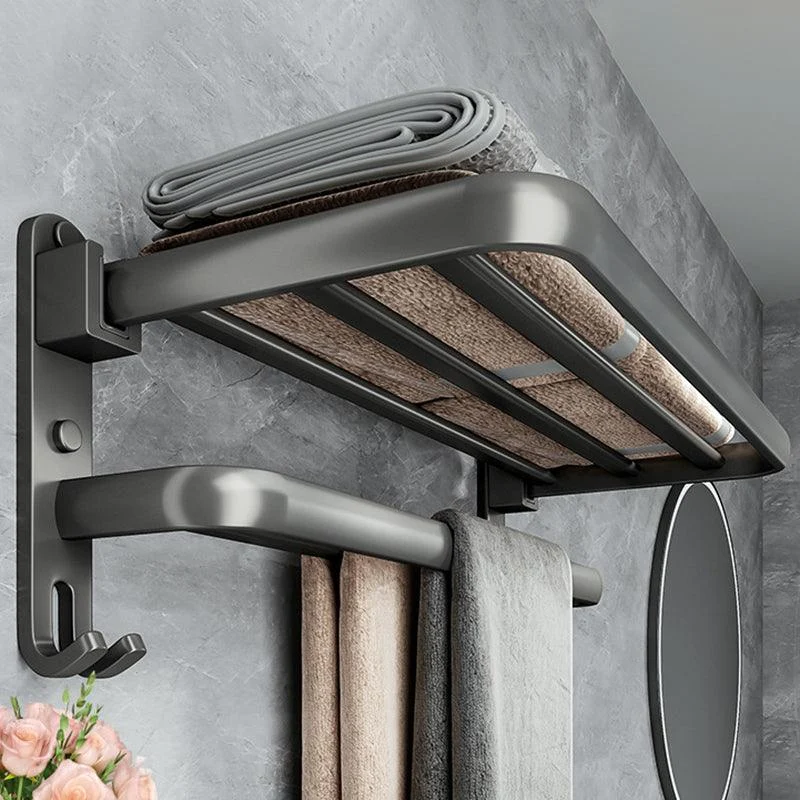 Contemporary Bathroom Accessory Kit Gray Aluminum Bath Shelf/Towel Bar/Robe Hooks -Bathlova