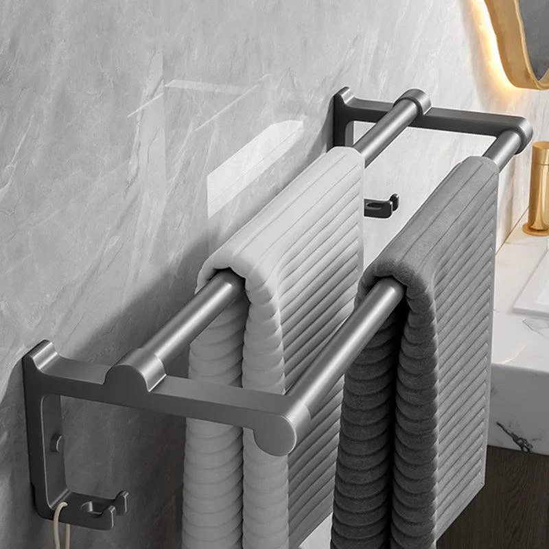 Contemporary Bathroom Accessory Kit Gray Aluminum Bath Shelf/Towel Bar/Robe Hooks -Bathlova