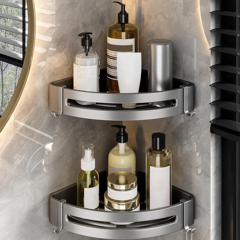 Contemporary Bathroom Accessory Kit Gray Aluminum Bath Shelf/Towel Bar/Robe Hooks -Bathlova