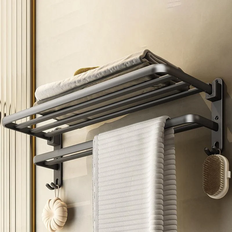 Contemporary Bathroom Accessory Kit Gray Aluminum Bath Shelf/Towel Bar/Robe Hooks -Bathlova