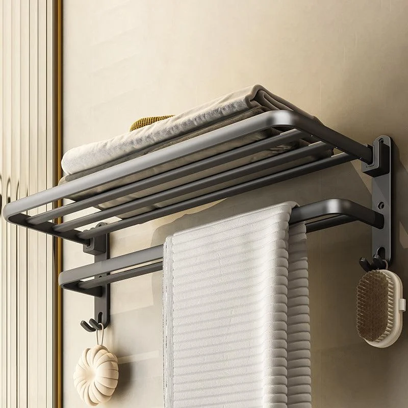 Contemporary Bathroom Accessory Kit Gray Aluminum Bath Shelf/Towel Bar/Robe Hooks -Bathlova