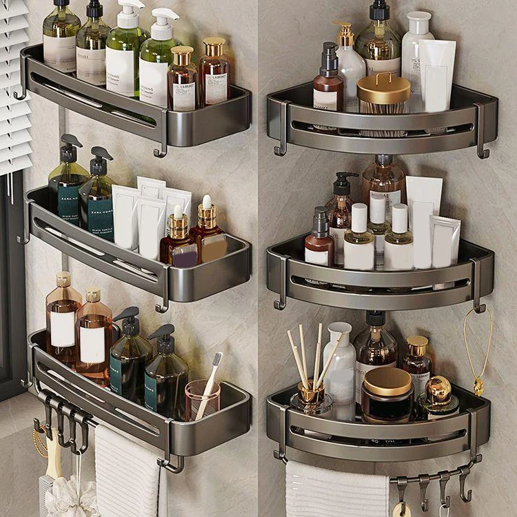 Contemporary Bathroom Accessory Set 3-Piece Bath Shelf with Hooks -Bathlova