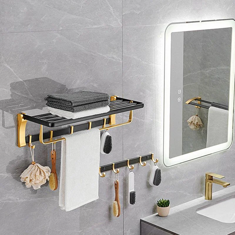 Contemporary Bathroom Accessory Set Black & Golden Bath Shelf/Towel Bar -Bathlova