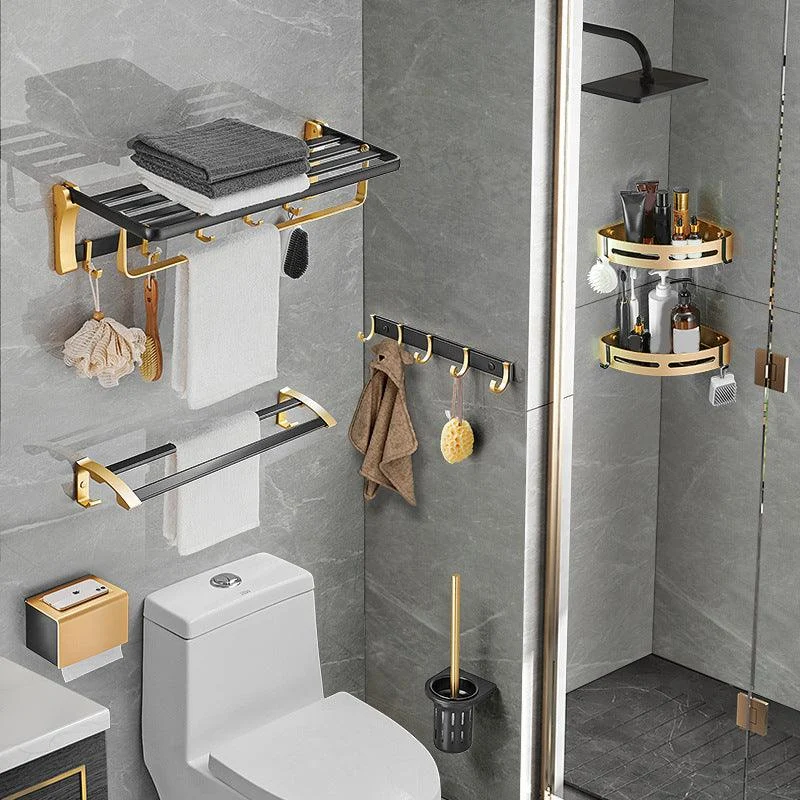 Contemporary Bathroom Accessory Set Black & Golden Bath Shelf/Towel Bar -Bathlova