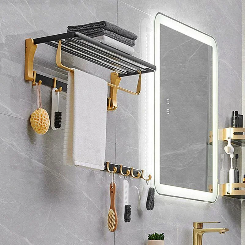 Contemporary Bathroom Accessory Set Black & Golden Bath Shelf/Towel Bar -Bathlova