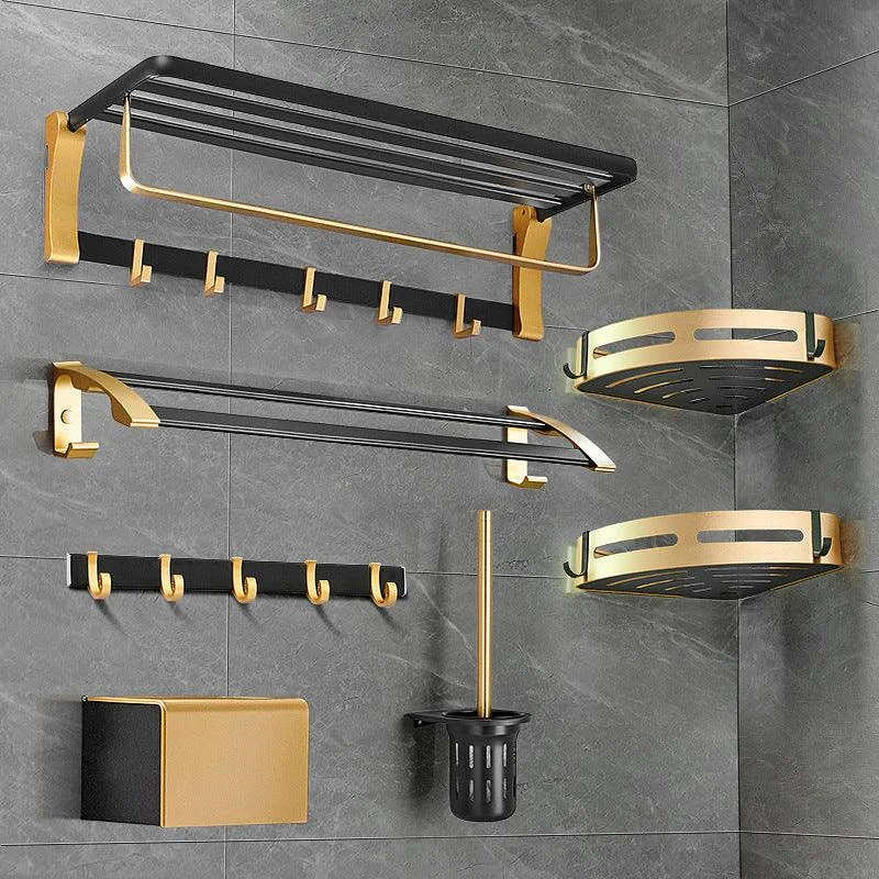 Contemporary Bathroom Accessory Set Black & Golden Bath Shelf/Towel Bar -Bathlova