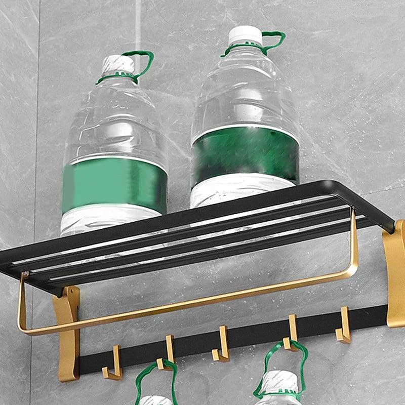 Contemporary Bathroom Accessory Set Black & Golden Bath Shelf/Towel Bar -Bathlova