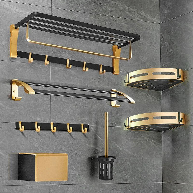 Contemporary Bathroom Accessory Set Black & Golden Bath Shelf/Towel Bar -Bathlova