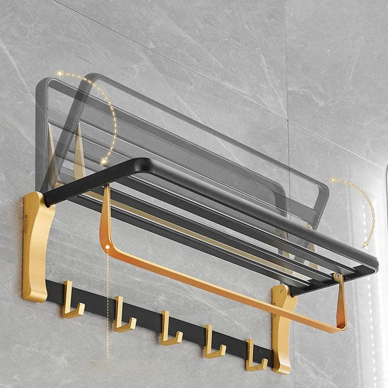 Contemporary Bathroom Accessory Set Black & Golden Bath Shelf/Towel Bar -Bathlova