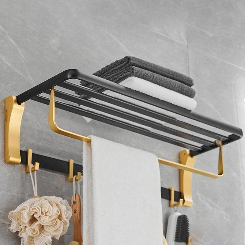 Contemporary Bathroom Accessory Set Black & Golden Bath Shelf/Towel Bar -Bathlova