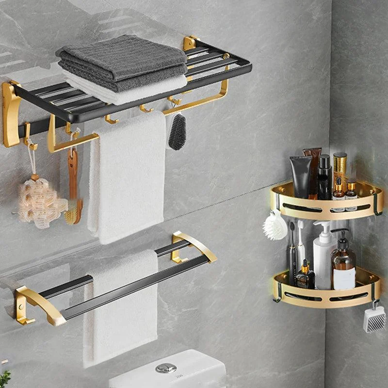 Contemporary Bathroom Accessory Set Black & Golden Bath Shelf/Towel Bar -Bathlova