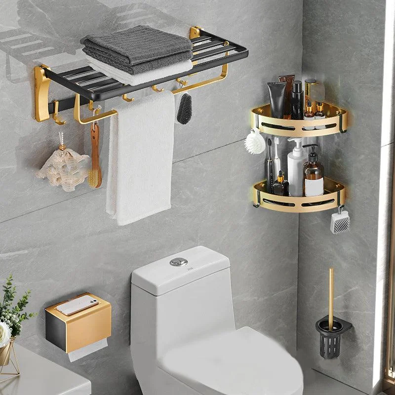 Contemporary Bathroom Accessory Set Black & Golden Bath Shelf/Towel Bar -Bathlova