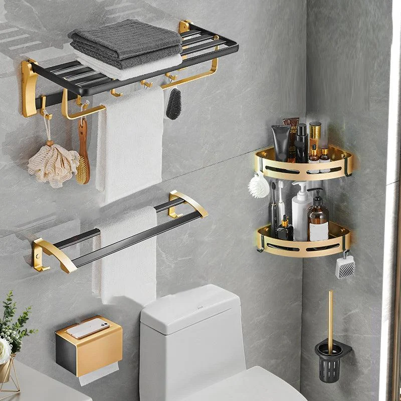 Contemporary Bathroom Accessory Set Black & Golden Bath Shelf/Towel Bar -Bathlova